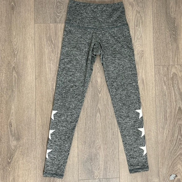 Strut This Revolve Star Print Leggings Full Length Grey Marle High Rise - Picture 5 of 16